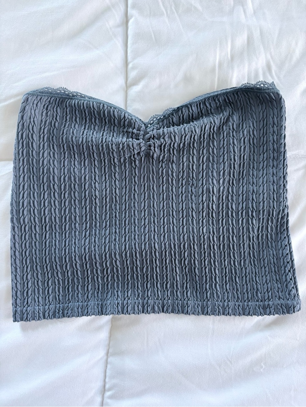 Strapless Ribbed Crop Top in Slate Blue